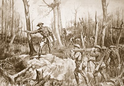 R.B. Barker százados (ideiglenes alezredes) egy erdő védelmének megszervezése (litho) alkotó: Margaret Dovaston