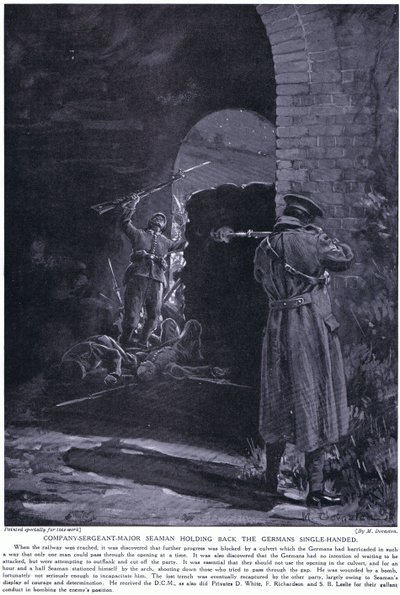 Seaman törzsőrmester egy német támadás egykezes visszatartásáért kitüntetést kapott 1915 februárjában (litho) alkotó: Margaret Dovaston