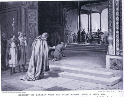 Geoffrey de Langley és Bar Sauma az Arghun Khan előtt 1288AD (litográfia) alkotó: Margaret Dovaston