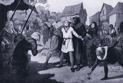 Richards lapja gyanút kelt az erdburgi piacon AD1192 alkotó: Margaret Dovaston