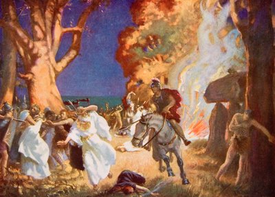 A druidák lemészárlása Anglesey-ben a rómaiak által Kr. u. 60-ban, illusztráció a "Hutchinson