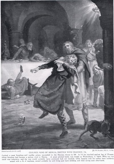 Ceolred merciai király őrülete Kr.u. 716 alkotó: Margaret Dovaston