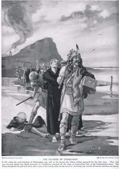 Lindisfarne kifosztása Kr. u. 793. alkotó: Margaret Dovaston