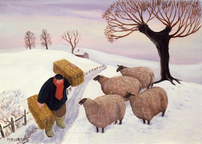 Szénát hordani a juhoknak télen alkotó: Margaret Loxton