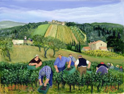 Szőlőültetvény, olajbogyó és napraforgó (olaj, vászon) alkotó: Margaret Loxton