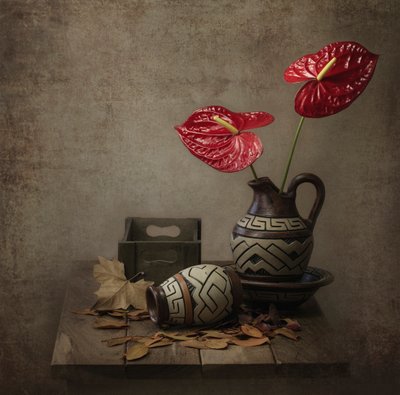 Rusztikus anthurium-csendélet alkotó: Margareth Perfoncio