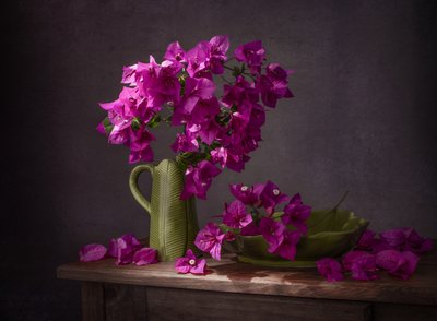 Élénk színekkel festett bougainvillea csendélet alkotó: Margareth Perfoncio