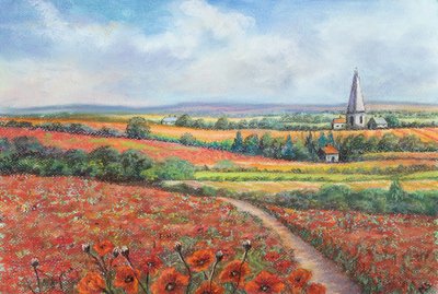 Cotswold mákföld, 2022 (pasztell) alkotó: Margo Starkey