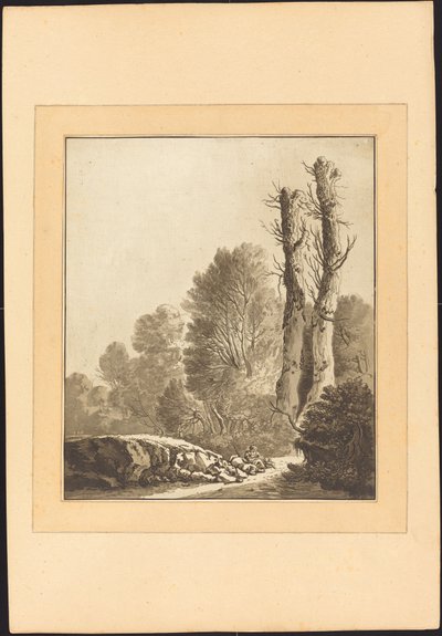 Táj két fával alkotó: Maria Catharina Prestel after Herman Saftleven
