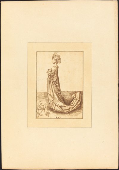 Egy hölgy hosszú ruhában alkotó: Maria Catharina Prestel after Martin Schongauer