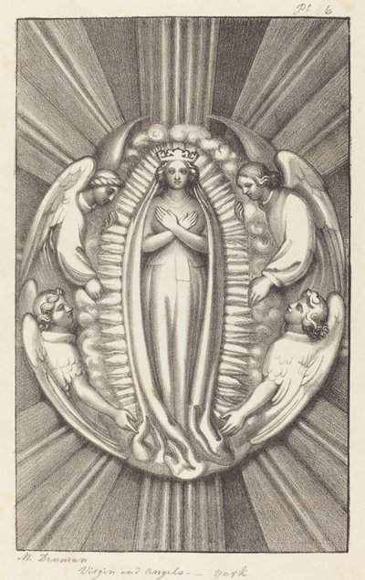 Szűz és angyalok, kulcskő Yorkban alkotó: Maria Denman after John Flaxman