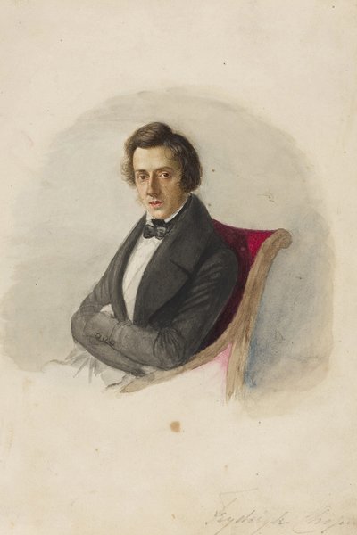 Frederic Chopin (1810-1849) portréja par Wodzinska, Maria (1819-1896). Akvarell és tinta kartonra alkotó: Maria Wodzinska