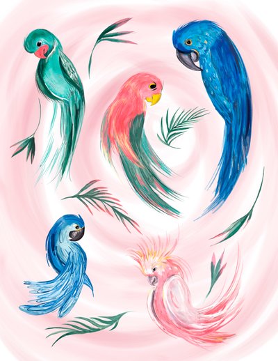 Trópusi madár spirál, 2019 (akvarell, papír) alkotó: Marianna Kulukundis