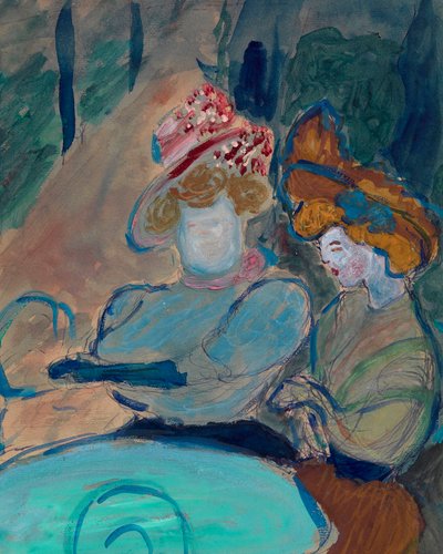 Két nő egy kávézó teraszán - Akvarell, gouache papíron Marianne Von Werefkin (1860-1938), expresszionizmus - Két nő egy utcai kávézóban - Marianne von Verefkin (1860-1938) Akvarell, gouache papíron - 24, 5x19 .5cm Magángyűjtemény alkotó: Marianne von Werefkin