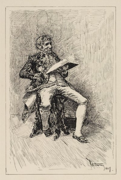 Könyvet olvasó ülő férfi alkotó: Mariano Fortuny