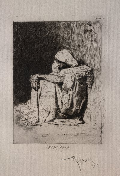 Arab ül térdre tett kézzel. alkotó: Mariano José María Bernardo Fortuny y Carbó