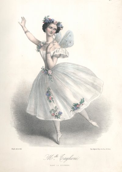 Marie Taglioni olasz balett-táncosnő édesapja, Filippo Taglioni Le Sylphide című balettjében a Párizsi Operában. alkotó: Marie Alexandre (after) Alophe