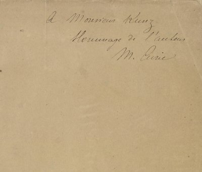 Monsieur Kunznak Tisztelgés a szerzőtől M. Curie. alkotó: Marie Curie