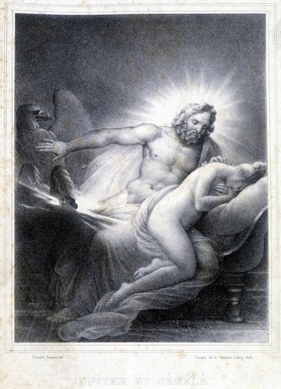 Jupiter és Semele. Coupon de Couprie litográfiája 1826-ban. alkotó: Marie Philippe Coupin de la Couperin