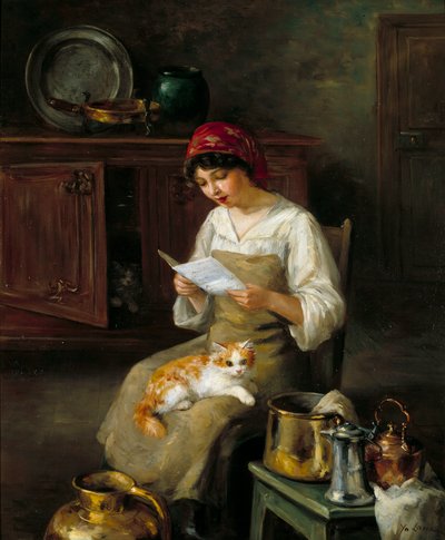 Fiatal nő egy levelet olvas. Marie-Yvonne Laur Dite Yo festménye (1879-1943) alkotó: Marie Yvonne Yo Laur