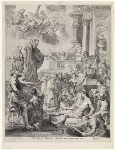 H. Franciscus Xavier wekt een dode tot leven Xavéri Szent Ferenc, Kelet-India apostola (cím a tárgyon) alkotó: Marinus Robyn van der Goes