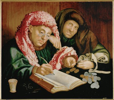 A pénzváltó, Reymerswaele után (festmény tölgyfára) alkotó: Marinus van Reymerswaele