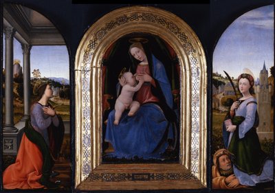 Mária laktánok trónolt Alexandriai Katalin és Barbara szentekkel, valamint apjával, Dioscurusszal, 15 alkotó: Mariotto Albertinelli