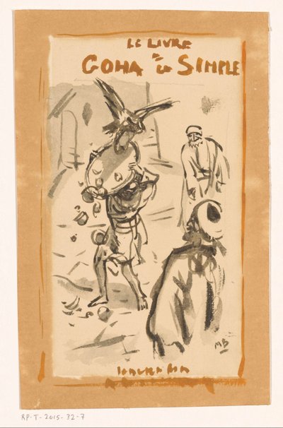 Férfi tálcával megtámadta egy ragadozó madár Le livre Goha le Simple (cím a tárgyon) alkotó: Marius Bauer (signed by artist)