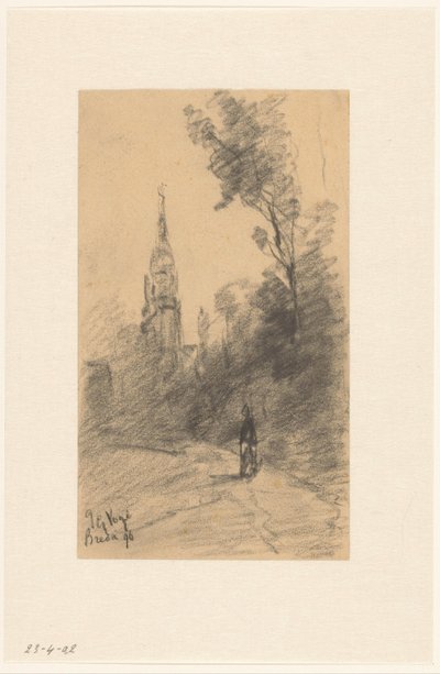 Lovas és táj fákkal és figurákkal alkotó: Marius Bauer