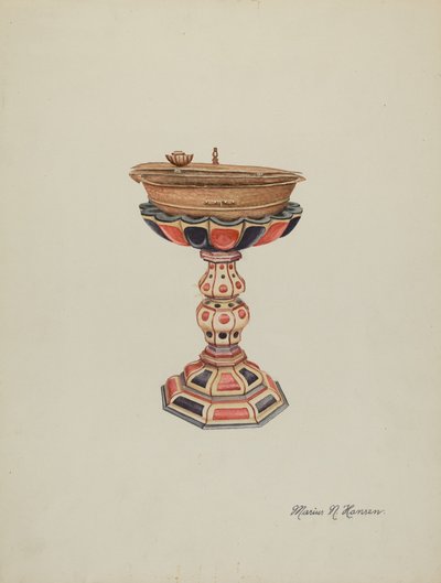 Keresztelő font és állvány, c. 1939. alkotó: Marius Hansen