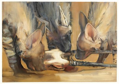 Pack Attack (Young Striped Hyaenas) (olaj, papír) alkotó: Mark Adlington