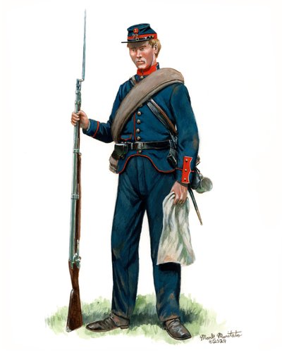 79th New York State Militia Soldier 1861, 2024 (Akvarell és gouache, Bristol) alkotó: Mark Maritato