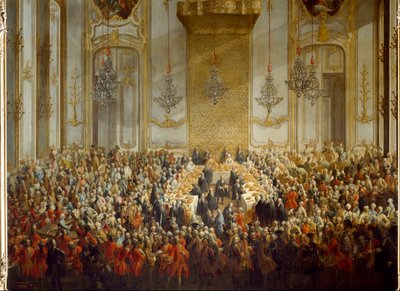 Hivatalos bankettet rendeztek Izabella pármai hercegnő és II. József császár esküvőjére, 1760.10.06. Részlet (festmény) alkotó: Martin (and studio) Mytens or Meytens