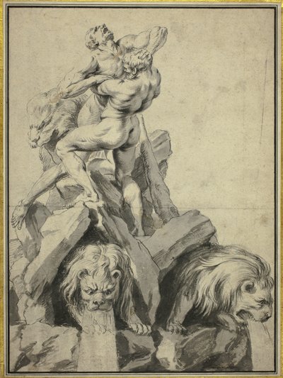 Hercules és Antaeus egy szökőkút tervezése alkotó: Martin Desjardins