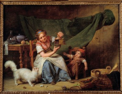 A nő és az egér Egy lány egérfogót tart a macska és a baba előtt. Martin Drolling (1752-1817) festménye 1798 V. 0,25x0,35 m Orléans. Szépművészeti Múzeum alkotó: Martin Drölling