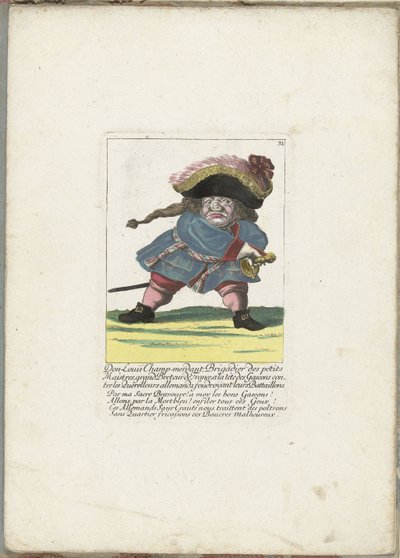 De Franse dwerg Don Luis Champ-merdant, kb. 1710 Don Luis Champ-merdant, a kis mesterek dandártábornok, Franciaország nagybreteurja, a gasconok élén a német veszekedők ellen, lecsapva zászlóaljaikat (cím a tárgyon) Az Il Callotto újjáéledt alkotó: Martin Engelbrecht (attributed to)