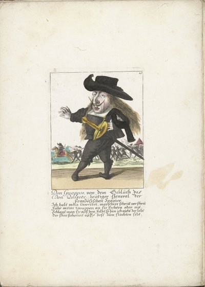 De Spanish Dwerg Don Guappos, 1710 körül Don Guappos, Don Quijote, a francia spanyolok mai tábornokának véréből (cím a tárgyon) Il Callotto resurcitato vagy újonnan berendezett kis szekrény (sorozat címe) alkotó: Martin Engelbrecht (attributed to)