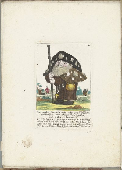 De dwerg Bartholdus Gursalkawiz mint Pelgrim uit Compostella, 1710 körül Bartholdus Gursalkawiz, Groß Pohlenben született, méltatlan erdei testvér Galliciából (cím a tárgyon) Il Callotto resurcitato vagy Újonnan berendezett kis szekrény (sorozat alkotó: Martin Engelbrecht (attributed to)