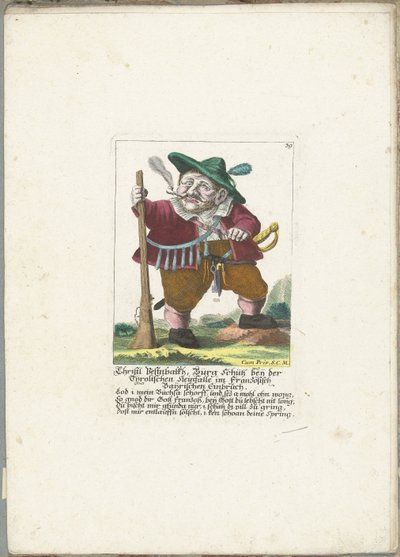 De dwerg Christl Vestnbalkh, 1710 körül Christl Vestnbalkh, Bürg Schütz a tiroli kőcsapda közelében a francia bayri betörésben (cím a tárgyon) Il Callotto resurcitato vagy újonnan berendezett kis szekrény (sorozat címe) alkotó: Martin Engelbrecht (attributed to)
