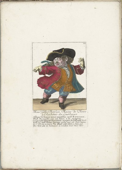 A törpe Gilles Platfues francia táncmesterként, kb. 1710 Mgr. Gilles Platfues, az Academie des Lourdeaux táncművészete (cím a tárgyon) Il Callotto resurcitato vagy Újonnan kinevezett Zwerchen kabinet (sorozat címe) alkotó: Martin Engelbrecht (attributed to)