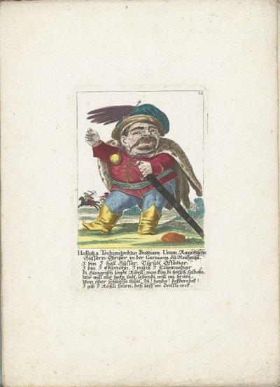 De dwerg Holloka Chimichko Buttiam Uranium as huzaar, 1710 körül Holloka Tschimitschko Buttiam Uran, Ragoßischer Hussarn ezredes a Neuheussl helyőrségben (cím az objektumon) Il Callotto resurcitato vagy újonnan berendezett kis szekrény (sorozat címe) alkotó: Martin Engelbrecht (attributed to)