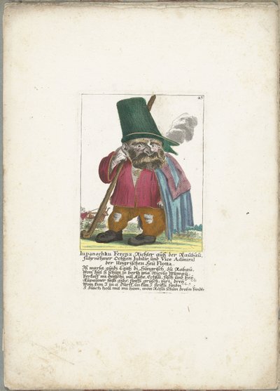 De dwerg Iupanschku Ferenz, 1710 körül Iupanschku Ferenz raubaui bíró, Jubilir főökör, a Magyar Heü Flotta admirálisa (cím a tárgyon) Il Callotto resurcitato vagy újonnan berendezett kis szekrény (sorozat címe) alkotó: Martin Engelbrecht (attributed to)