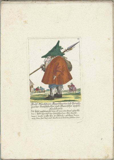 A dwerg Riepl Gleichdron, 1710 körül Riepl Gleichdron, engedéllyel rendelkező és privilegizált kolbászvágó és spanyol Apple Abaldator (cím a tárgyon) Il Callotto resurcitato vagy újonnan berendezett kis szekrény (sorozat címe) alkotó: Martin Engelbrecht (attributed to)
