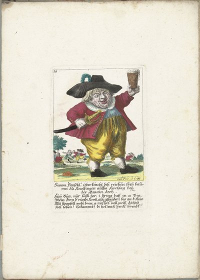 Simon Flenschl dwerg, 1710 körül Simon Flenschl, a gazdag freij földművesek művezetője Knolsingenben a Kirchtagban, a Gmain Zech közelében (cím a tárgyon) Il Callotto resurcitato vagy újonnan berendezett kis szekrény (sorozat címe) alkotó: Martin Engelbrecht (attributed to)