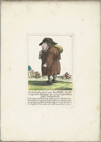 A dwerg Veith Knollinger, Pinklfeldt, 1710 körül Veith Knollinger von Pinklfeldt, Baghtrager és az újonnan alapított Flegl Testvériség elődje (cím a tárgyon) Il Callotto resurcitato vagy újonnan berendezett kis szekrény (sorozat címe) alkotó: Martin Engelbrecht (attributed to)