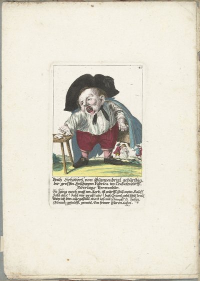 A dwerg Veith Schöberl von Gümpendriel, 1710 körül Veith Schöberl von Gümpendriel született, a crabatendörffli nagy Hollhippen Fabrica, Niderlag rokona (cím a tárgyon) Il Callotto resurcitato vagy újonnan berendezett kis szekrény (ti. sorozat). alkotó: Martin Engelbrecht (attributed to)