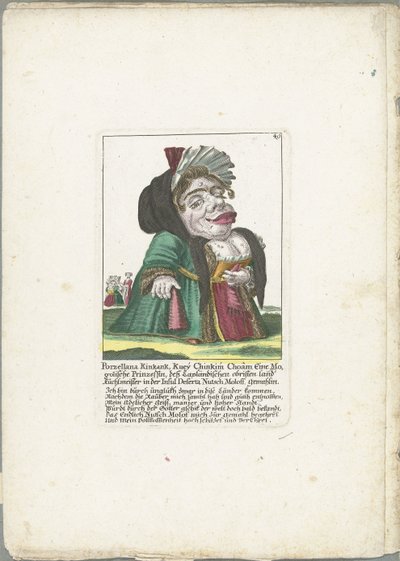 Porzellana Kinkank karikatúrája Porzellana Kinkank, Kuey Chinkim Choâm Mogol hercegnő, a lappok birtokolták Kuchlmeister földjét Deserta szigetén Nutsch Moloff, felesége (cím a tárgyon) Il Callotto resurcitato vagy Refurnished alkotó: Martin Engelbrecht (attributed to)