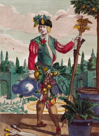 Kertész, metszet Martin Engelbrecht (1684-1756) Assemblage des nouveau manouvries habilles-ből, Németország alkotó: Martin Engelbrecht