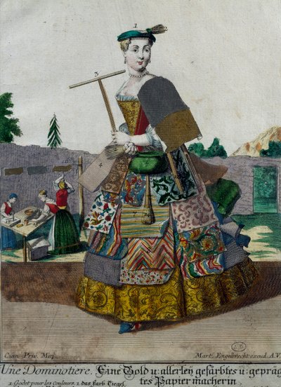 Színes papírok gyártója, metszet az Assemblage des nouveau manouvries habilles Martin Engelbrecht (1684-1756), Németországból alkotó: Martin Engelbrecht