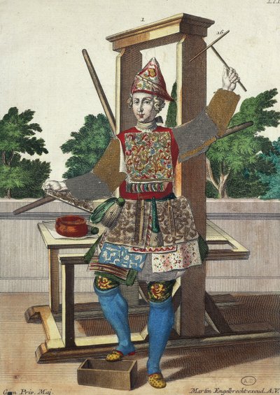 Színes papírok gyártója, metszet az Assemblage des nouveau manouvries habilles Martin Engelbrecht (1684-1756), Németországból alkotó: Martin Engelbrecht